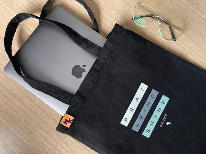 Tote Bags Black - NK Statement Tote Bags 12x14in